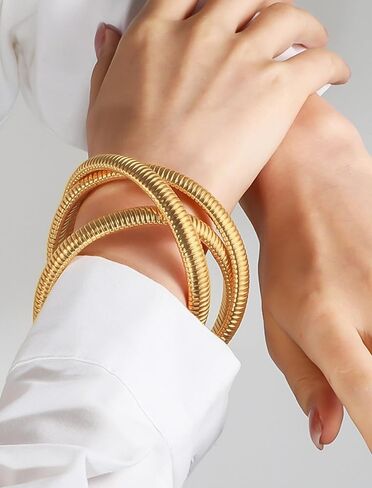 Flexible Wide Wristband Bangle Layered Snake Chain Bracelets Stainless Steel Stretch Bracelet for Women in Saudi Arabia