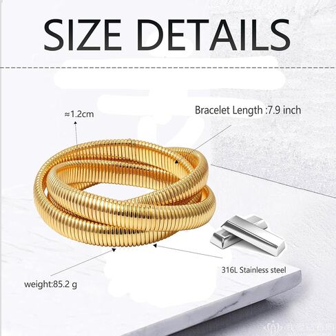 Flexible Wide Wristband Bangle Layered Snake Chain Bracelets Stainless Steel Stretch Bracelet for Women in Saudi Arabia