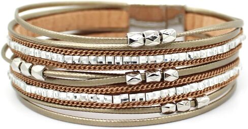HAHAHE® Women's Boho Leather Wrap Bracelets Trendy Layered Bracelets with Magnetic Clasp Strackable Bohemian Jewelry Fashion Gifts in Saudi Arabia
