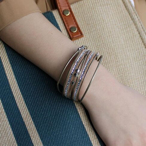 HAHAHE® Women's Boho Leather Wrap Bracelets Trendy Layered Bracelets with Magnetic Clasp Strackable Bohemian Jewelry Fashion Gifts in Saudi Arabia