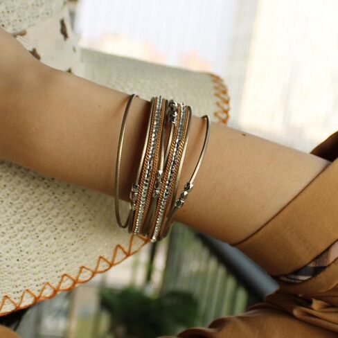 HAHAHE® Women's Boho Leather Wrap Bracelets Trendy Layered Bracelets with Magnetic Clasp Strackable Bohemian Jewelry Fashion Gifts in Saudi Arabia