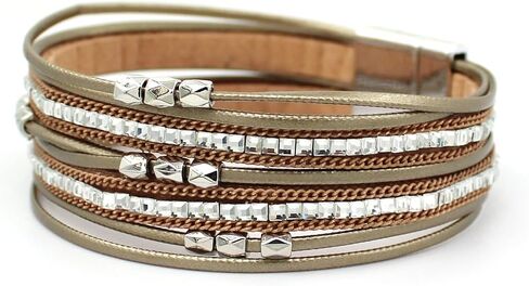 HAHAHE® Women's Boho Leather Wrap Bracelets Trendy Layered Bracelets with Magnetic Clasp Strackable Bohemian Jewelry Fashion Gifts in Saudi Arabia