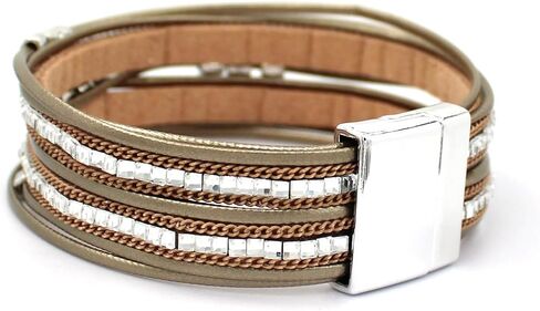HAHAHE® Women's Boho Leather Wrap Bracelets Trendy Layered Bracelets with Magnetic Clasp Strackable Bohemian Jewelry Fashion Gifts in Saudi Arabia