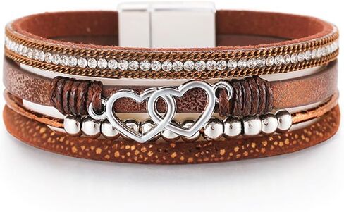 HAHAHE® Women's Boho Leather Wrap Bracelets Trendy Layered Bracelets with Magnetic Clasp Strackable Bohemian Jewelry Fashion Gifts in Saudi Arabia