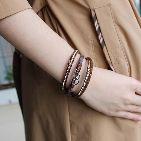 HAHAHE® Women's Boho Leather Wrap Bracelets Trendy Layered Bracelets with Magnetic Clasp Strackable Bohemian Jewelry Fashion Gifts in Saudi Arabia