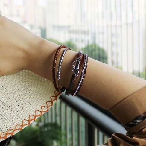HAHAHE® Women's Boho Leather Wrap Bracelets Trendy Layered Bracelets with Magnetic Clasp Strackable Bohemian Jewelry Fashion Gifts in Saudi Arabia