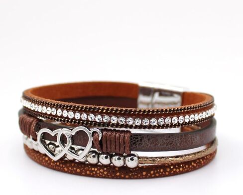 HAHAHE® Women's Boho Leather Wrap Bracelets Trendy Layered Bracelets with Magnetic Clasp Strackable Bohemian Jewelry Fashion Gifts in Saudi Arabia