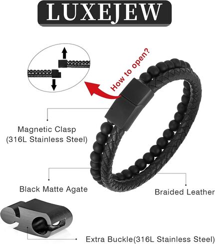 هدايا Luxejew للرجال - سوار رجالي ، أساور جلدية مخرجة للرجال 6 مم عين النمر الحمم الحمم الحجرية الصخرية المصنوعة يدويًا قابلة للتعديل in Kuwait