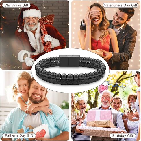 هدايا Luxejew للرجال - سوار رجالي ، أساور جلدية مخرجة للرجال 6 مم عين النمر الحمم الحمم الحجرية الصخرية المصنوعة يدويًا قابلة للتعديل in Kuwait