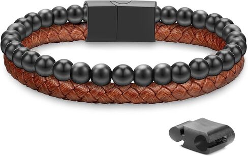 هدايا Luxejew للرجال - سوار رجالي ، أساور جلدية مخرجة للرجال 6 مم عين النمر الحمم الحمم الحجرية الصخرية المصنوعة يدويًا قابلة للتعديل in Kuwait