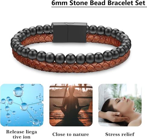 هدايا Luxejew للرجال - سوار رجالي ، أساور جلدية مخرجة للرجال 6 مم عين النمر الحمم الحمم الحجرية الصخرية المصنوعة يدويًا قابلة للتعديل in Kuwait