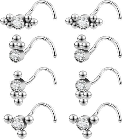 4Pair 20G Nose Rings Studs 316L Surgical Steel Nose Rings for Women Hypoallergenic Corkscrew L Shaped Nose Piercing Stud Jewelry for Women Men CZ Small Cute Nostril Piercing jewelry in Saudi Arabia