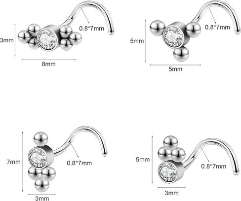 4Pair 20G Nose Rings Studs 316L Surgical Steel Nose Rings for Women Hypoallergenic Corkscrew L Shaped Nose Piercing Stud Jewelry for Women Men CZ Small Cute Nostril Piercing jewelry in Saudi Arabia