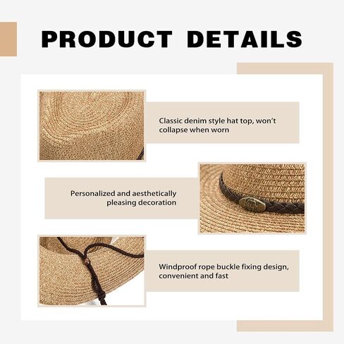 Straw Cowboy Hats Western Cowgirl Hat Foldable Wide Brim Cowboy Hat Travel Vacation Beach Sun Hats for Women Men in Saudi Arabia