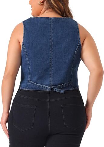 Agnes Orinda Plus Size Denim Vest for Women Sleeveless V Neck Button Down Casual Jean Waistcoat Jacket in Saudi Arabia