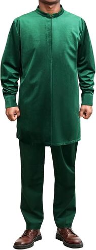 Men's Kaftan Robe 2 Piece Velvet Suit African Dashiki Shirt Pants Party Outfits Traditional Ethnic Attire in Kuwait