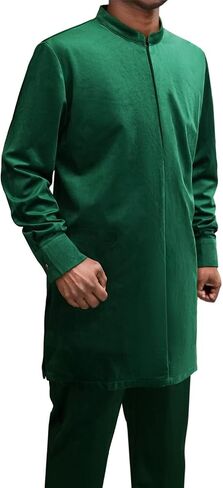 Men's Kaftan Robe 2 Piece Velvet Suit African Dashiki Shirt Pants Party Outfits Traditional Ethnic Attire in Kuwait