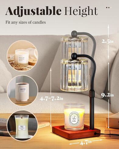 Dimmable Candle Warmer Lamp with Timer Adjustable Height, Mothers Day Birthday Gifts for Mom, Housewarming Gift New Home Decor for Women, Modern Electric Wax Melt Warmer for Jar Candles with 2 Bulbs in Saudi Arabia