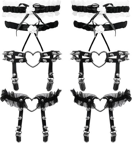 NEWITIN 6 Pieces PU Leather Garters Sexy Punk Garter Thigh High Garters for Women in Saudi Arabia