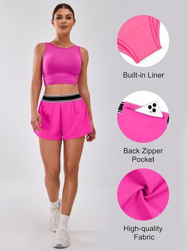 BMJL Women's High Waisted Running Shorts Quick Dry Lined Athletic Workout Shorts with Zipper Pocket in Saudi Arabia