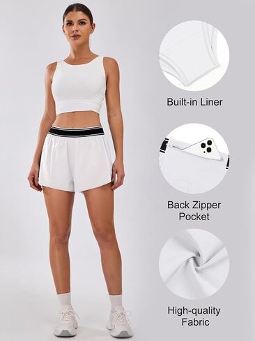 BMJL Women's High Waisted Running Shorts Quick Dry Lined Athletic Workout Shorts with Zipper Pocket in Saudi Arabia