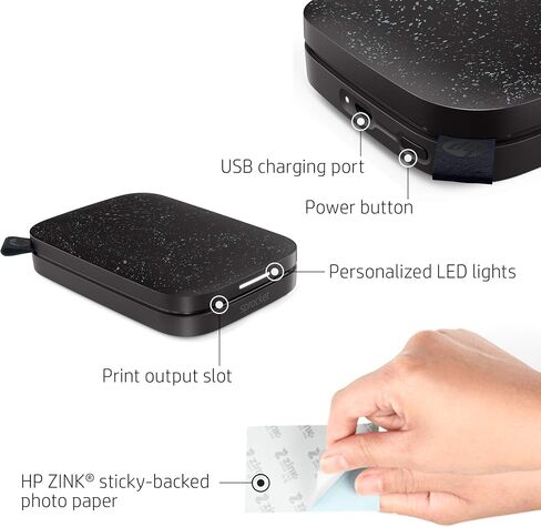HP Sprocket Portable 2x3 Instant Photo Color Printer (Black Noir) Zink Paper Bundle in Saudi Arabia
