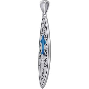 US Jewels Men's 925 Sterling Silver Shark Surfboard Pendant, 40.5mm
