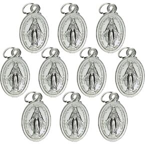 Needzo Mini Miraculous Medals, Bulk Catholic Devotional Pendants for Retreat Giveaways, ¾ Inch (Pack of 10)
