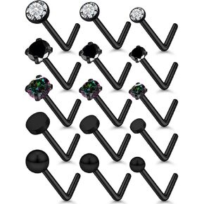 18G 20G Nose Rings Studs Piercing Jewelry for Women 316L Surgical Steel L Shaped Screw Straight Nose Rings Studs Hypoallergenic Nostril Piercing Jewelry for Women Men CZ 2mm 2.5mm 3mm