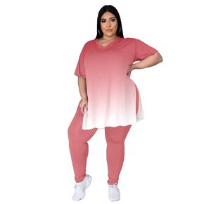 Women's Plus Size Two Piece Outfits Loungewear Sets Summer Oversized Tshirts Long Sweatpants Sweatsuits Sets