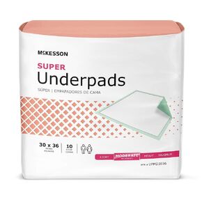 McKesson Super Underpads, Incontinence Bed Pads 30" x 36" [100 Count], Moderate Absorbency, Disposable Chux Pads for Adults, Elderly, and Baby, Pee Pads