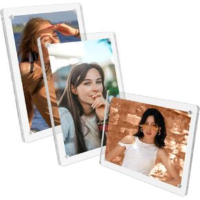 Acrylic Magnetic Picture Frames 4x6 Set of 3, with Detachable Stand Tabletop and Refrigerator Display Vertical and Horizontal Clear Photo Frames for Gift Office Home Kitchen Décor