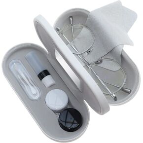 Portable 2in1 Contact Lens & Glasses Case with Lens Cloth Flip-Top Mirror, Tweezer & Solution Holder Travel Storage Kit for Daily & Travel Use(black)