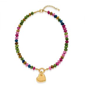 JOYEAR Gold Heart Beaded Necklace,Gold Chunky Heart Charm Necklace for Women Gift