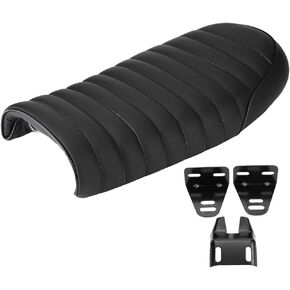 Qiilu EVGATSAUTO Motorcycle Protection Seat Cover PU Leather Vintage Cafe Racer Seat Flat Saddle Cushion for Honda CG125 GN CG CB400SS(D)