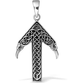 WithLoveSilver 925 Sterling Silver Tiwaz Crow Head Viking Rune Pendant