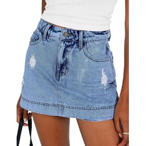 ثنائي الدنيم للنساء للنساء عالي الخصر ممزق ميني دينيم تنورة غير رسمية تمتد نساء جان جان تنورة in Kuwait