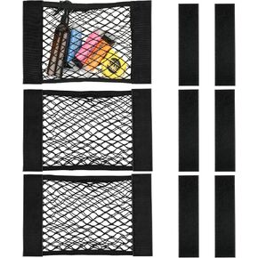 Cosmos 3 Pcs Cargo Storage Net Universal Mesh Cargo Net Pocket Wall Sticker Organizer Pouch Bag Storage Mesh Net with Tape Stickers for Car, Truck, Boats