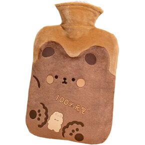 Cute Hot Water Bottles, 1L (34oz) Durable Large Hot Water Bag with Cartoon Plush Cover for Hot and Cold Compress Hand Feet Warmer Thickened Hand Warmer for Neck and Shoulder