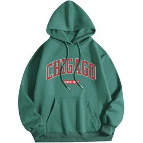 Hoodies Chicago for Teen Girls Women Letter Print Preppy Fleece Sweetshirt sweatshirt قمم السقوط غير الرسمية