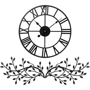 Otoolling 15.7 Inch Metal Wall Clock Metal Tree Leaf Wall Decor Silent Vine Olive Branch Leaf Art Clock for Home Bedroom Living Room Decorations