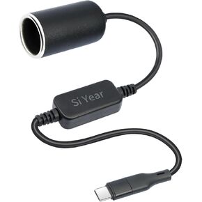 SiYear USB C Male to 12V Car Cigarette Lighter Socket Female Converter Cable, 12V 18W Power Cable for Driving Recorder, Dash Cam,Radar Detector, GPS, Car Led Light Strips (1m/3.3ft)