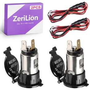 2 Pack 12V Cigarette Lighter Socket Outlet - Waterproof 12 Volt Power Outlet with Extension Cable - Automotive Car Truck Boat Marine Motorcycle RV