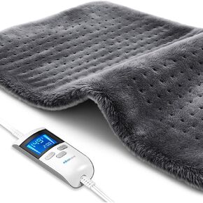 Boncare® LCD Digital Control 12" x 24" Heating Pad for Back Pain Relief and Cramps with Auto Shut off Large Size 6 Temperature Settings 6 Timers Super Soft Velvet Moist / Dry Hot Heat Pad (Dark Gray)