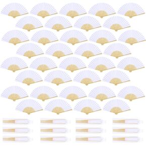 WYTAOHZL 100PCS White Paper Fans Folding Fan with Bags Wooden Fans for Wedding Guests Bridal Party Favor Baby Shower Beach Handheld Wedding Fan Decoration DIY Supplies