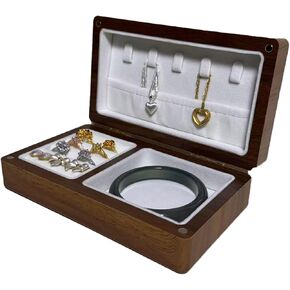 Portable Walnut Jewel Box ，with Soft Velvet Lining - Ideal Jewelry Box for Women, Girls, and Men - Handmade (6.6'x3.9'x2.1 ')