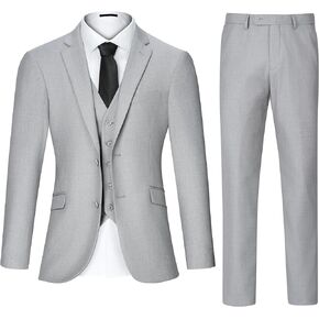 Men's Slim Fit 3 Piece Suit Set, Two Button Solid Blazer Jacket with Multi-Functional Pockets for Business/Party