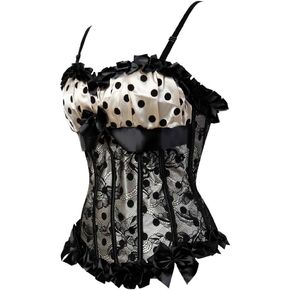 Women Gothic Polka Dot Lace Up Boned Dancing Corsets Bustiers Top