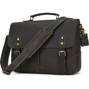 15.6 Inch Leather briefcases Laptop Messenger Shoulder Bags for Men and Women Vintage Satchel Bag for Work, Travel