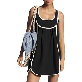 Locachy Women's Casual Summer Sleeveless Mini Dress Color Blocked Pleated Tank Beach Short Dresses